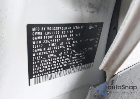 2015 Volkswagen Tiguan Se z USA, uszkodzony, nr VIN WVGAV7AX8FW577984